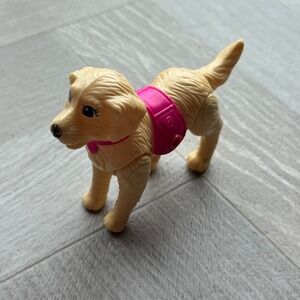 Barbie Golden Retriever Dog Figure Pink Collar Saddle Articulated Tan Puppy Toy
